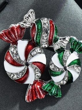 Anthropologie Red, Green & White Candy Cluster Brooch
